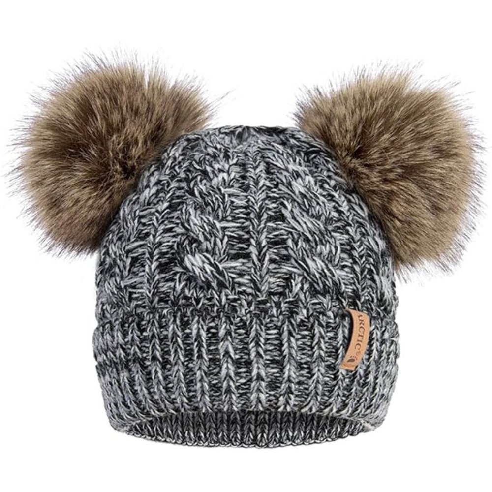 Arctic Paw Pom Pom Beanie Cable Knit Fleece Lined Winter Beanie Women Hat